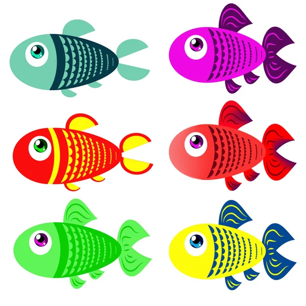 Set gekleurde vissen in cartoon stijl — Stockvector
