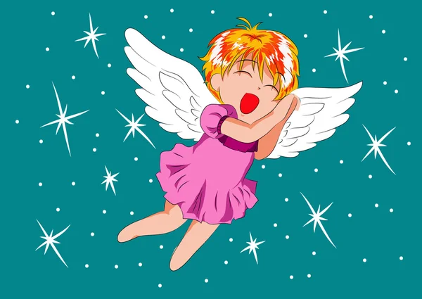 Illustration joyful angel baby in cartoon style — Stock Vector