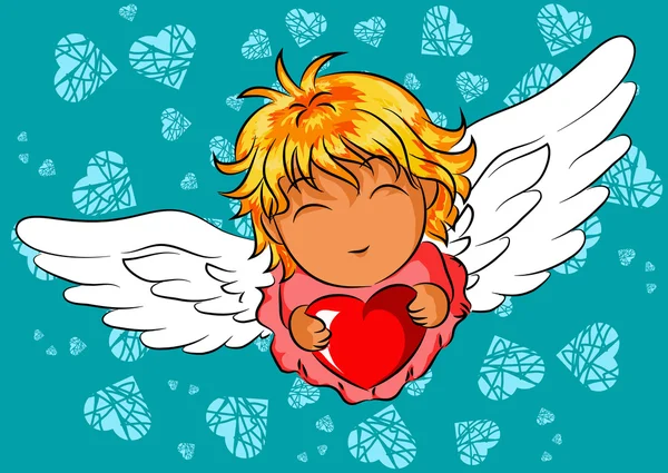 Illustration of happy flying angel with a heart in her hands Royalty Free Stock Illustrations