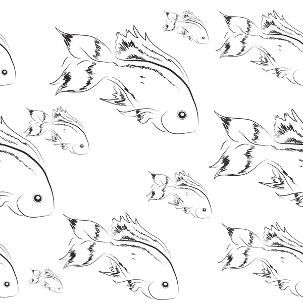 Varrat nélküli tengeri hal. Fekete-fehér — Stock Vector