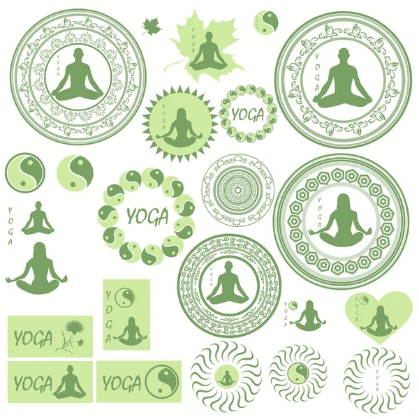Reihe von Ikonen, Illustrationen und Logos zum Thema Yoga — Stockvektor
