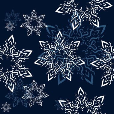 Gece gökyüzünde dekoratif bir kar taneleri ile sorunsuz süsleme