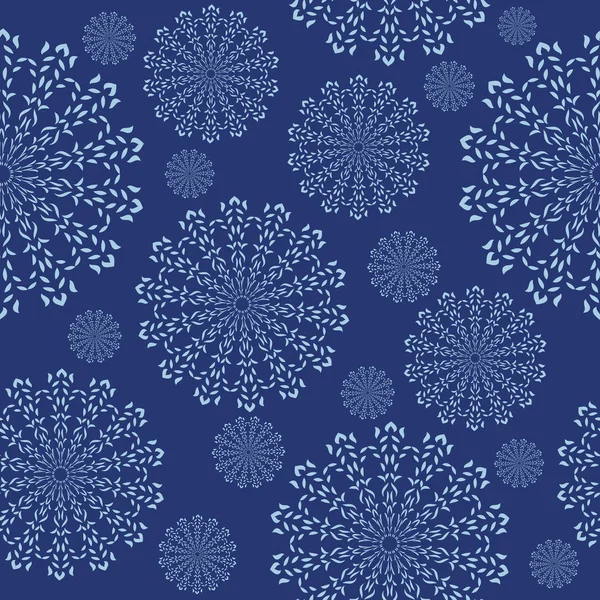 Бесшовный орнамент со снежинками на синем фоне — стоковый вектор