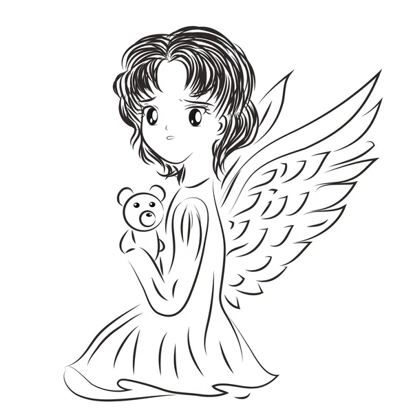 Illustration of angels child with a toy in a doodle style. Sk — Stock Vector