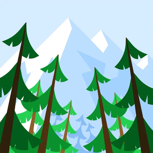Forest Mountains Vector Graphics Vector Illustration Trees Forest Covered White — Image vectorielle
