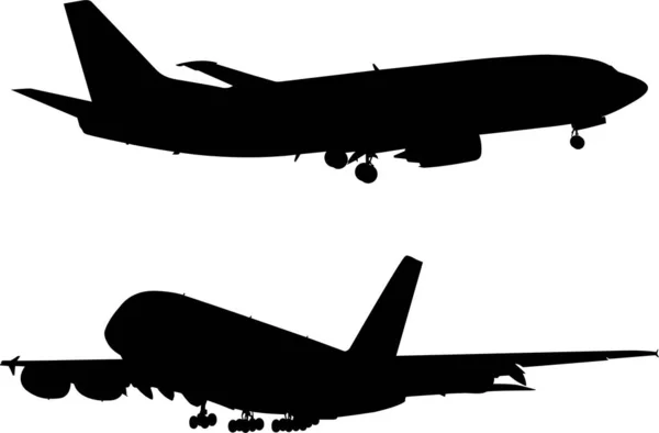 Sylwetka Dwóch Samolotów Wektor Ilustracji Dwóch Samolotów Locie Bieg Wysoki — Wektor stockowy