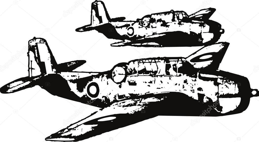 Vector illustration of two British Spitfire airplanes which were used in World War 2.