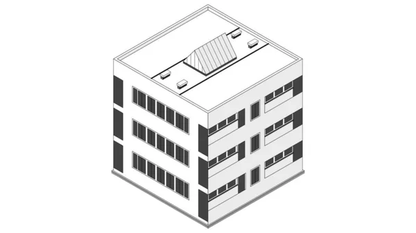 Bir Binanın Izometrik Görüntüsünün Vektör Görüntüsü Ofis Binasının Vektör Görüntüsü — Stok Vektör