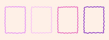 Pastel Pembe ve Mor El Çizimi Dikdörtgen Çerçeveler, Dekoratif Vektör Kenar Koleksiyonu