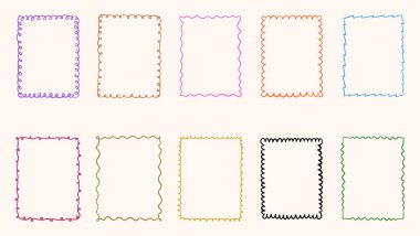 Renkli El Çizimi Dalgalı Çerçeveler, Oyuncu Çizgili Çizgili Çizgi Kenarlıkları Koleksiyonu