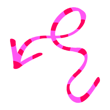 Canlı pembe ve kırmızı çizgili ok dinamik olarak sola dönük kıvrımlar, yön, vurgu ve oyuncu tasarım unsurları için mükemmel