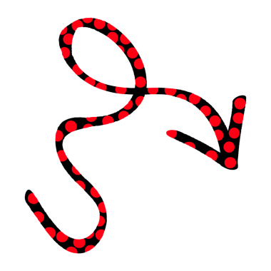 Cesur kırmızı benekli dalgalı ok yönü gösteriyor, yaratıcı projeler ve modern tasarım için mükemmel..