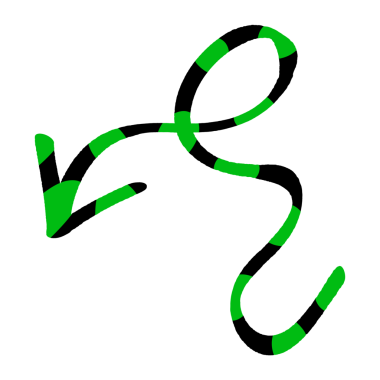 Dinamik soyut ok şekli koyu siyah ve canlı yeşil çizgilerle eylem ve ilerlemeye işaret ediyor