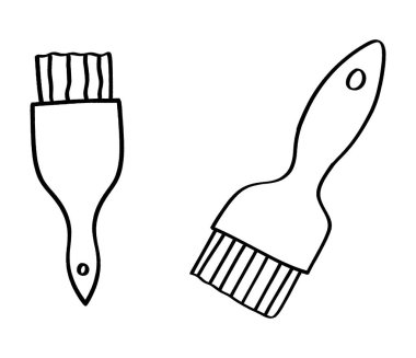 Beyaz arkaplanda izole edilmiş sanat projeleri için basit bir siyah çizgi çiziminde boya fırçaları