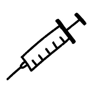 İlaç ya da aşı enjekte etmek için kullanılan tıbbi şırınganın siyah karalama simgesi