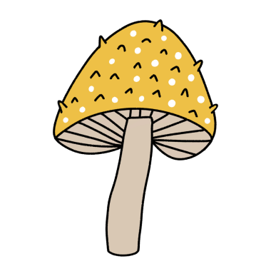 Sevimli mantar mantarı çizimi, canlı sarı başlık, mantar bitkisi