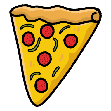 Eritilmiş peynirli ve domates soslu, kıtır kıtırlı, pizza illüstrasyonlu pepperonili pizza.