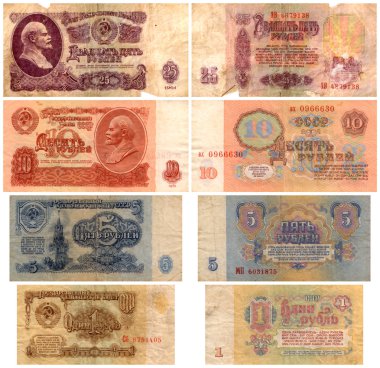 Sovyet para eskimiş (25, 10, 5, 1 Rus ruble)