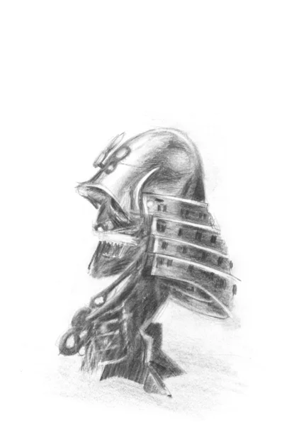 Drawing of japanese samurai mask — Stock Photo, Image