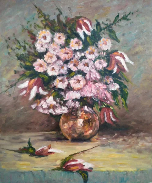 Pintura Óleo Original Flores Rosa — Fotografia de Stock