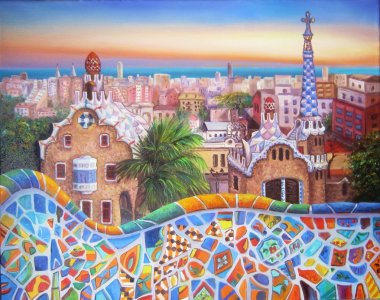 Original oil painting of Barcelona 1 clipart