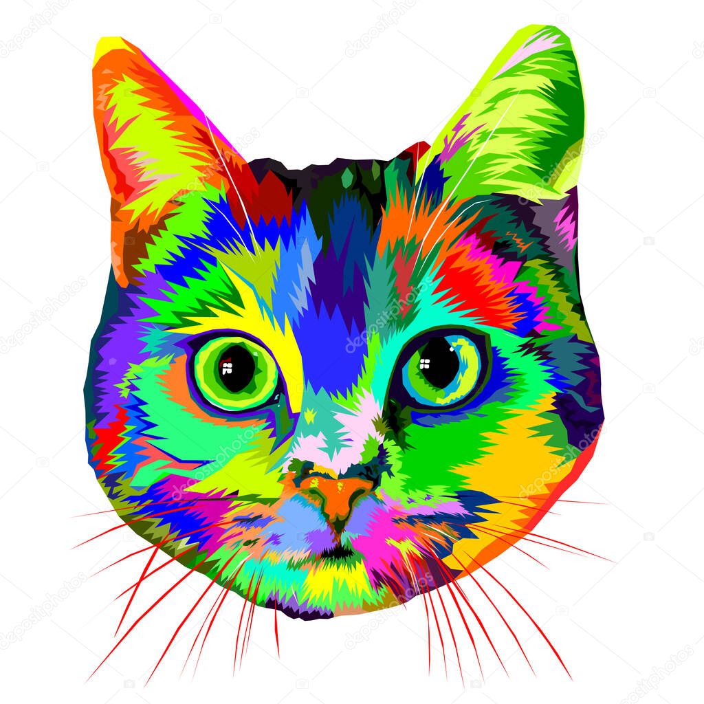 colorful cat for printing on white background