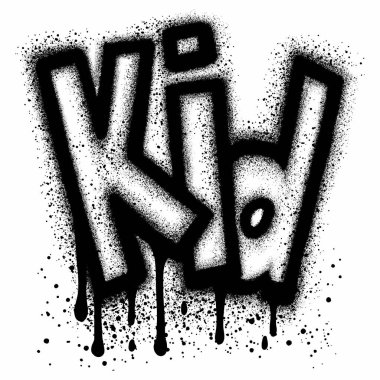 Baskı, arkaplan, poster, çıkartma için üzerine siyah üzerine beyaz püskürtülmüş çocuk yazıtipi grafiti..