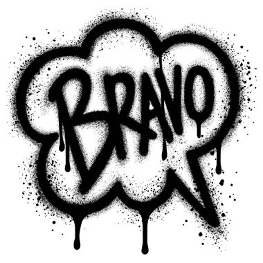 Sprey boyalı Graffiti Konuşma baloncuğu ikonu üzerinde Bravo kelimesi vardı. Grafiti Konuşma Kabarcığı sembolü üzerine siyah ve beyaz püskürtülmüş. Vektör illüstrasyonu.
