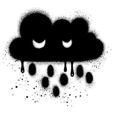 Sprey boyalı grafiti tarzında bulut ve yağmur ikonu. Vektör illüstrasyonu.