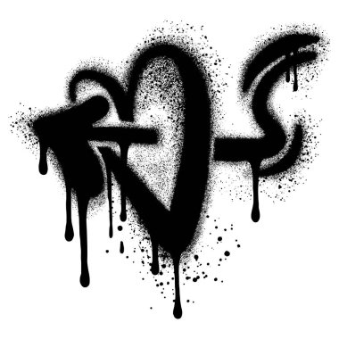 Graffiti Tarzı Kalp ve Ok Beyaz arkaplanda izole.