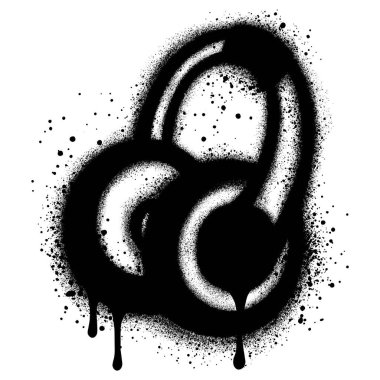 Sprey boyalı Grafiti kulaklık simgesi. Beyaz arkaplan ile izole edilmiş..