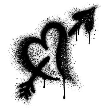 Aşk Sembolü. Oklu kalp şekli. grafiti vektör çizimi beyaz arkaplanda izole edildi.