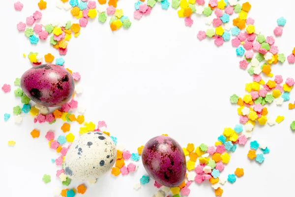 Easter background of pastry topping and quail eggs — Stock Photo, Image