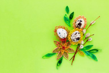 Teknik - bıldırcın yumurtası ve kedi wil quilling Paskalya kompozisyon