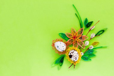 Teknik - bıldırcın yumurtası ve kedi wil quilling Paskalya kompozisyon