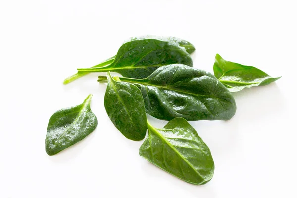 Spinach leaves on a white background, selective focus. — Stock Photo, Image