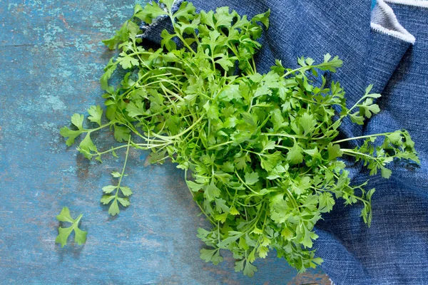 Bahar vitamini yeşil su teresi Roka Salatası bir rustik wo ayarla.