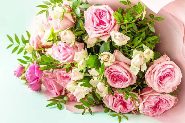 Moederdag Vrouwendag Verjaardagsgroet Concept Mooi Boeket Van Bloeiende Delicate Roze — Stockfoto