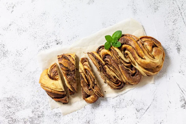 Verse Gebak Chocoladedag Chocolade Babka Brioche Brood Zoete Gist Deeg — Stockfoto