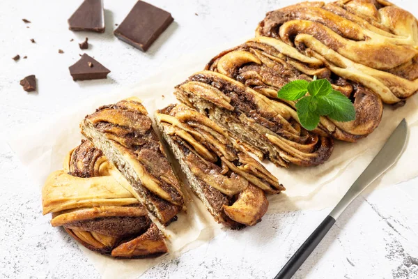 Pâtisseries Fraîches Journée Chocolat Babka Chocolat Pain Brioché Pâte Levure — Photo