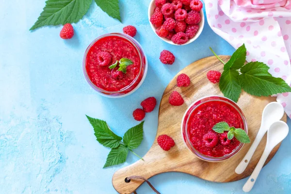 Italian Dessert Raspberry Panna Cotta Raspberry Jelly Stone Concrete Background — Stock Photo, Image