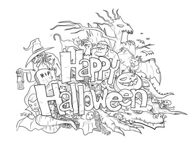 Happy Halloween Doodle (black & white) clipart