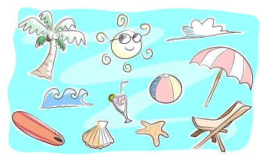 Plaj Tema Doodle seti