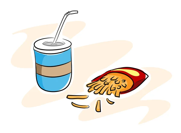 Papas fritas y bebida — Vector de stock