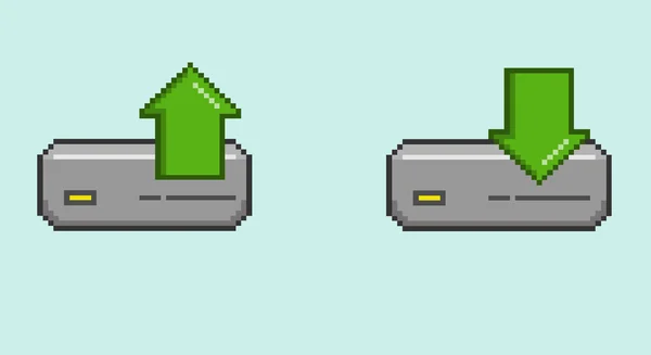 Ícone de download e Upload em estilo 8-bit —  Vetores de Stock