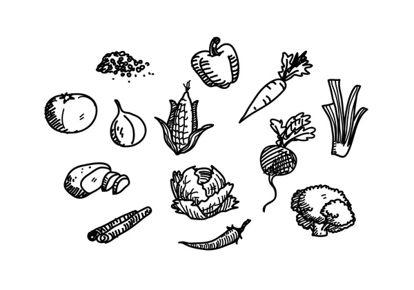 Jeu d'icônes doodle légumes — Image vectorielle