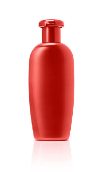 Butelki kosmetyczne puste opakowania czerwony na białym tle — Zdjęcie stockowe