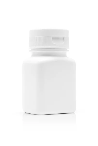 Butelki z tworzyw sztucznych puste opakowania medycyna na białym tle — Zdjęcie stockowe