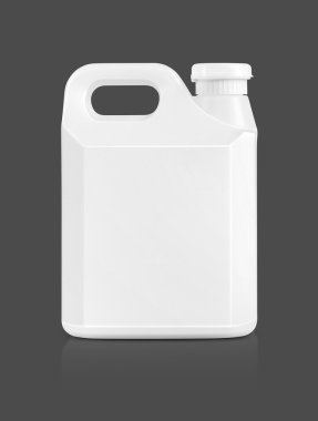 boş ambalaj beyaz plastik galon gri arka plan üzerinde izole