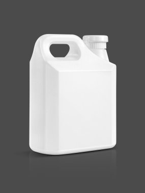 boş ambalaj beyaz plastik galon gri arka plan üzerinde izole